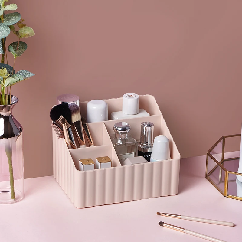 Andeya Plastic Striped Desktop Storage Box Multi-grid Cosmetic Storage Large Capacity Boxes 2023 New Hot Cheap