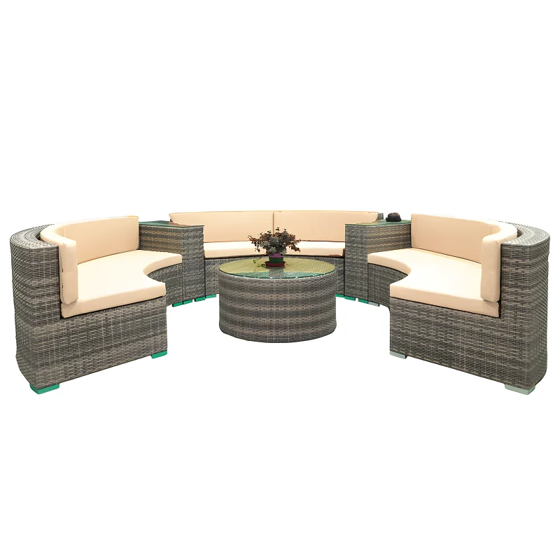 Cheap Sofa Chair Outdoor Furniture Bamboo Wicker Cane Rattan Couch Pe Patio Garden Sofa Outdoor Furniture Set With Fire Table