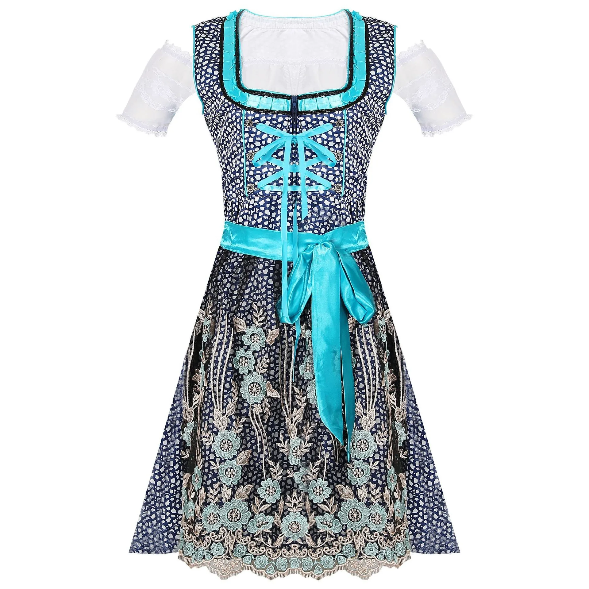 Ladies Blue Oktoberfest Beer Maid Wench German Bavarian Fancy Dress Costume