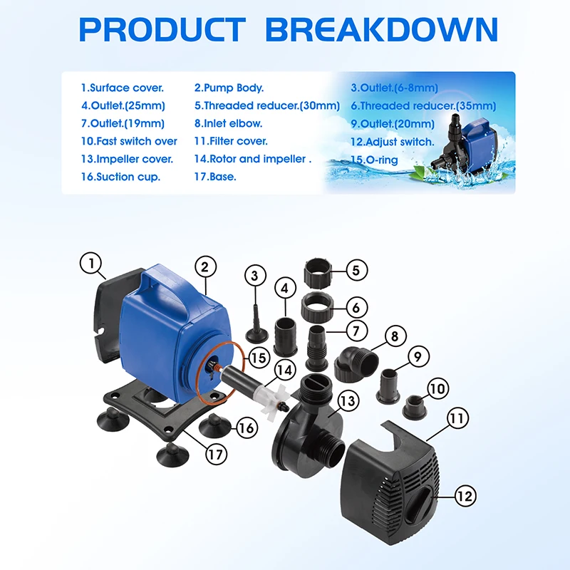 JD-8500 85W Big flow pump Multifunction Submersible Fountain Pump