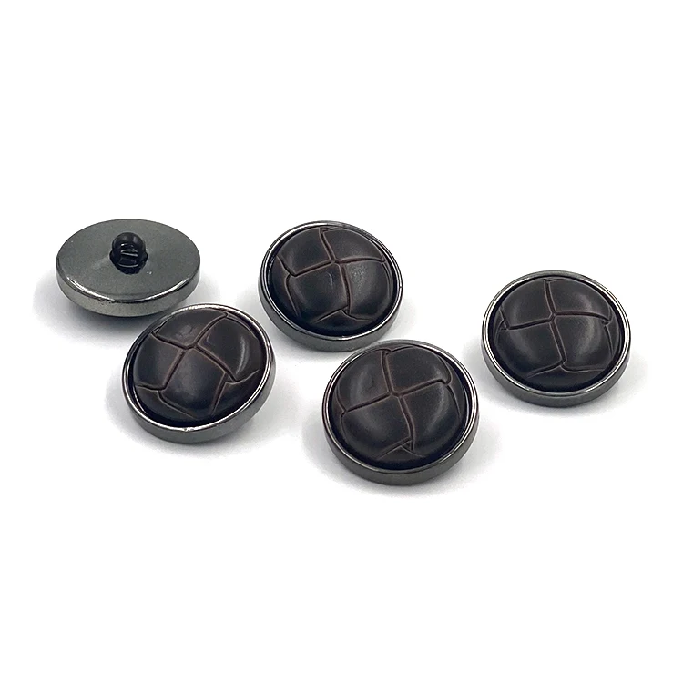 Button Round Brown Black Plastic Football Imitation Leather Comebined Buttons For Coat