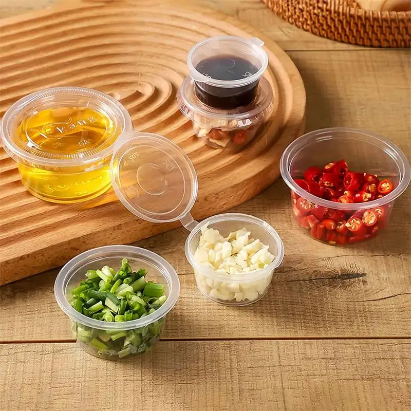 Disposable Multiple Sizes Customized Sauce Container 1.5 oz 2oz 3oz 5oz Plastic Salad Dessert Sauce Cups with Lid