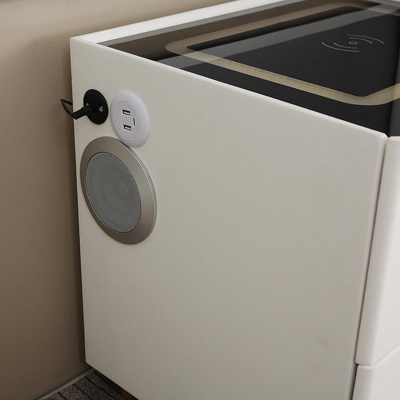 Luxury Smart Nightstand Phone Watch Wireless Charger Side Table Wooden Bedside Table With Led Light