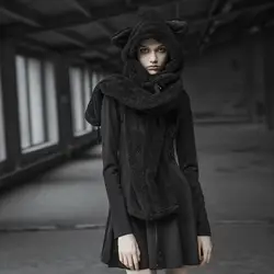 PUNK RAVE Loose Short Cap Jacket OPY-377XDF Hoodie Black Winter Coat Hooded Coat Women Overcoat