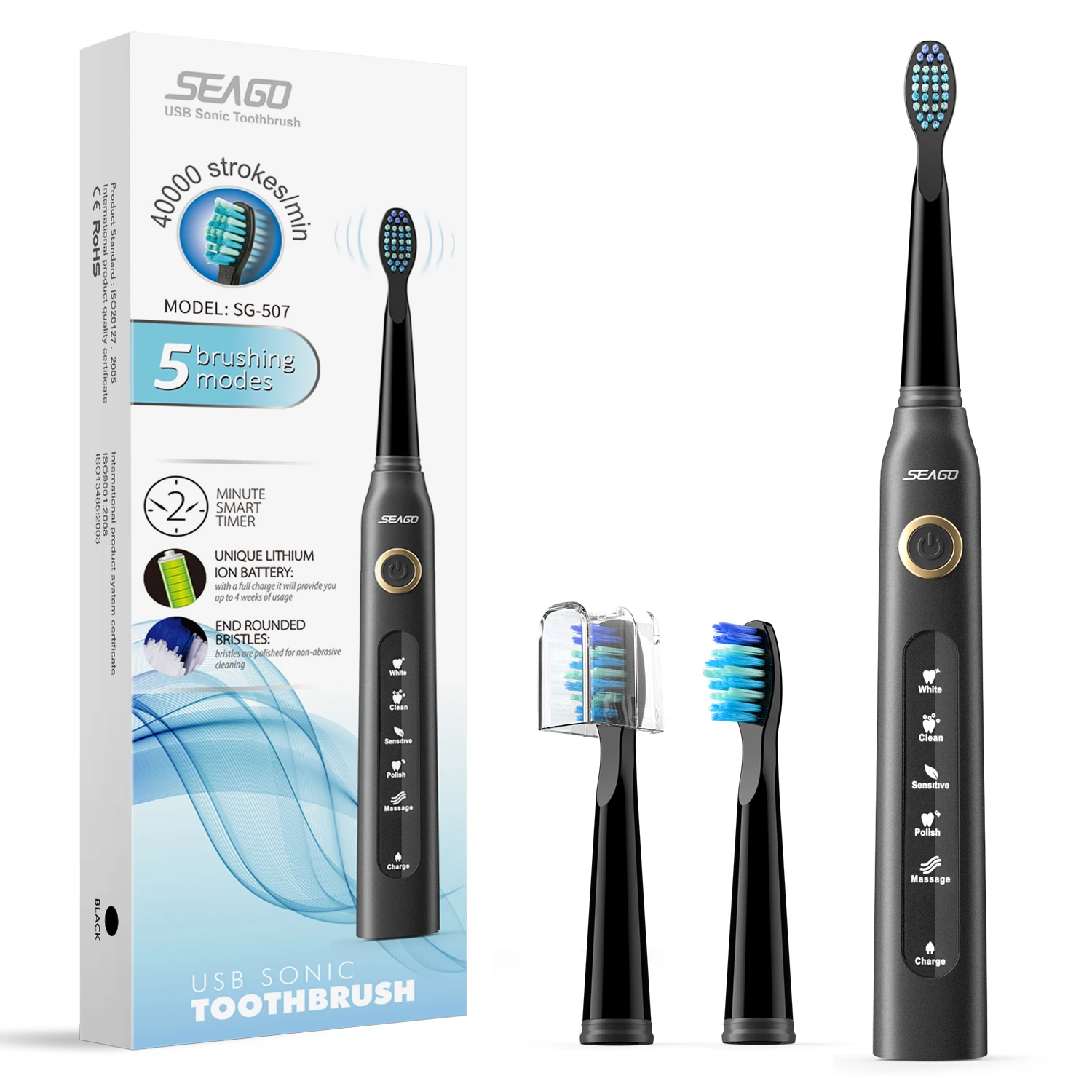 Seago SG507 5 Modes 40000 VPM Motor Smart Timer Oral Care Whitening Rechargeable Sonic Electric Toothbrush