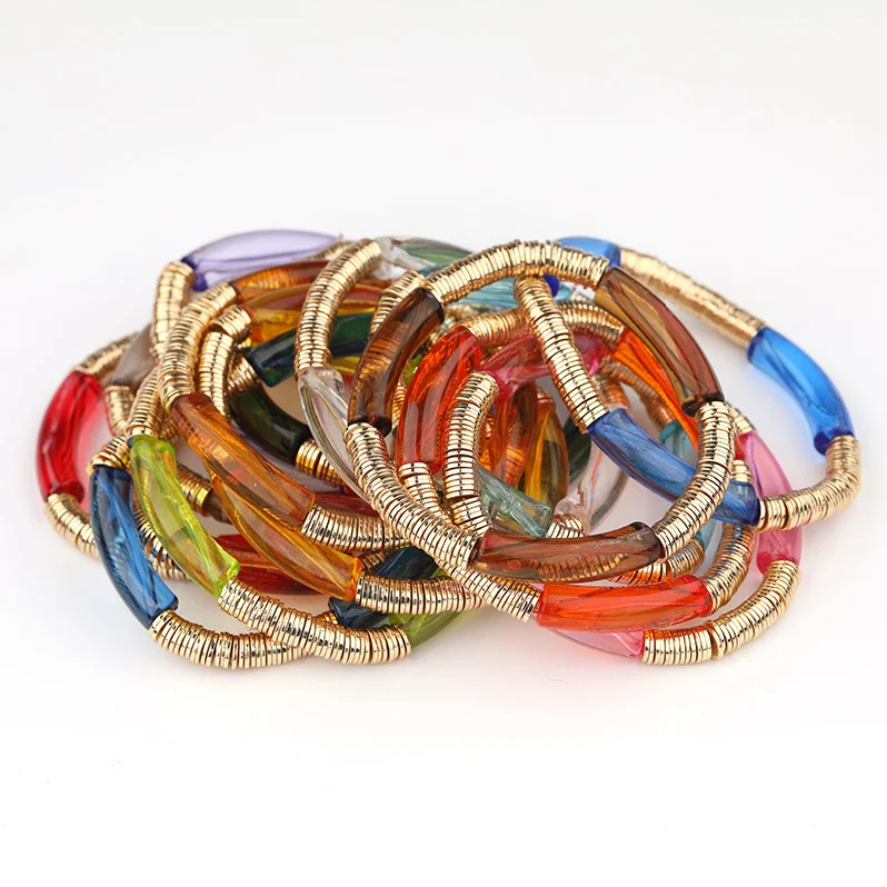 Wholesale Colorful Beaded Bracelet Bangle Acrylic Boho Bracelet for Women Girls Gift