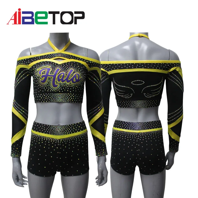 Hot Sales Cheer Outfits Custom Color Dress Cheer Rhinestone Cheer Uniform Crop Top Kids