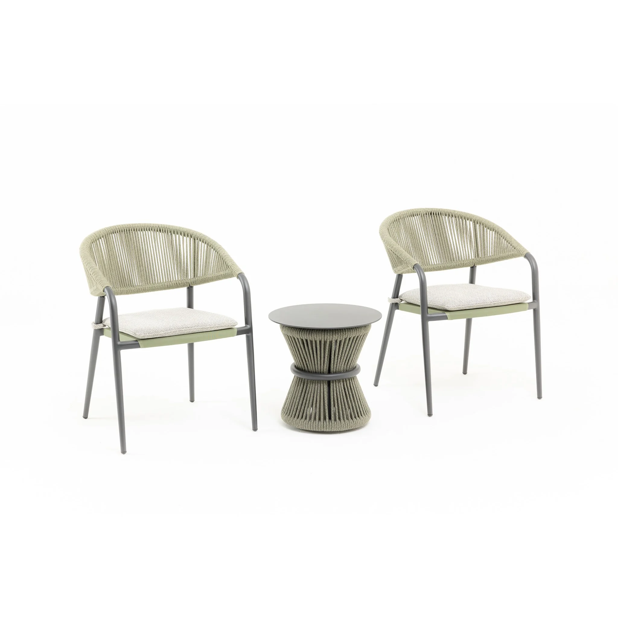 3-Piece Rope Weave Balcony Set Outdoor Furniture Coffee Table And Chair Weave Armchairs With Side Table