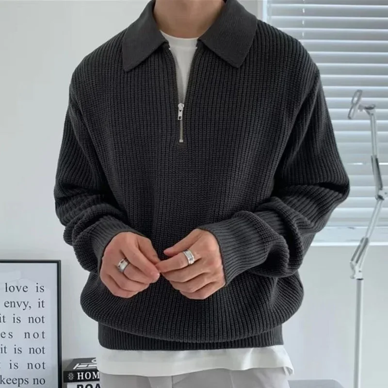 2024 ODM&OEM New Vintage Sweater Men Fashion Custom Versatile Casual Knitwear Half Zip Long Sleeves Loose Fitting Knit Sweater