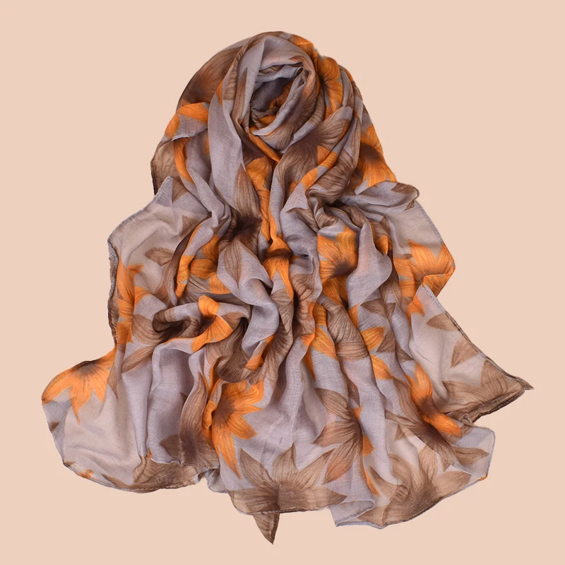 New  fashion Coral flower women 185cm*85cm Viscose scarf wholesale women voile scarves Customized printing scarf
