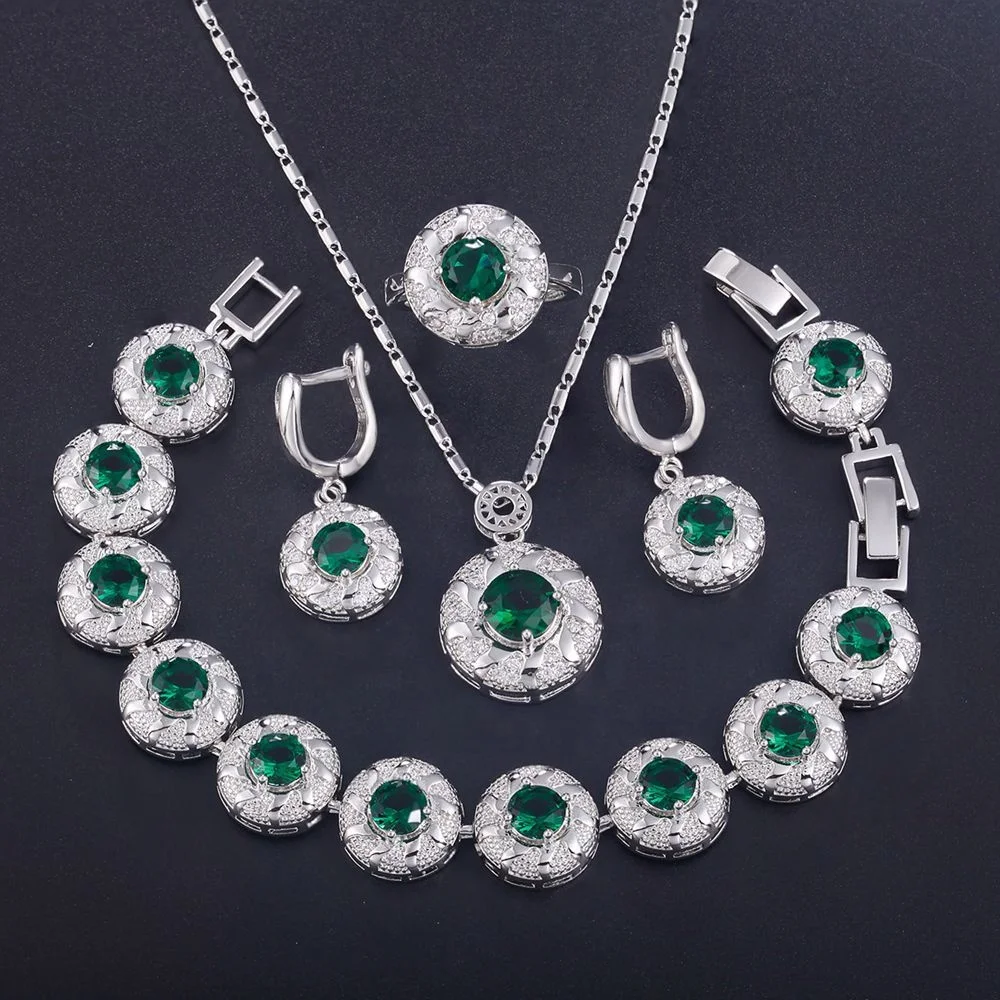 
Charm Gemstone Jewelry Big Round bangle Zircon Pendant 925 Sterling Silver Bracelet 