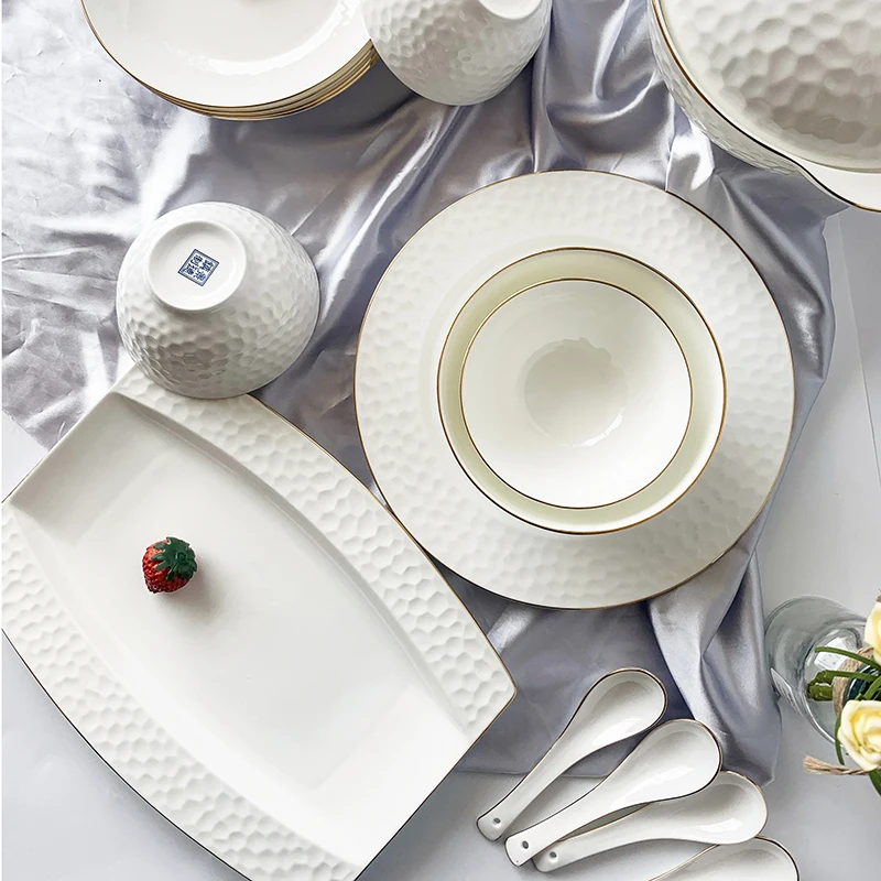 good quality hot selling ceramic dinner plates white ceramic plate ceramic plate with gold trim set of 4 pieces for daily use