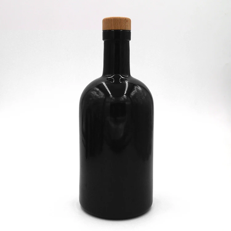 Exclusive Personalized Black Glass Bottle with Cork for Liquor Round Shape Vodka Bottle 750ml 26oz