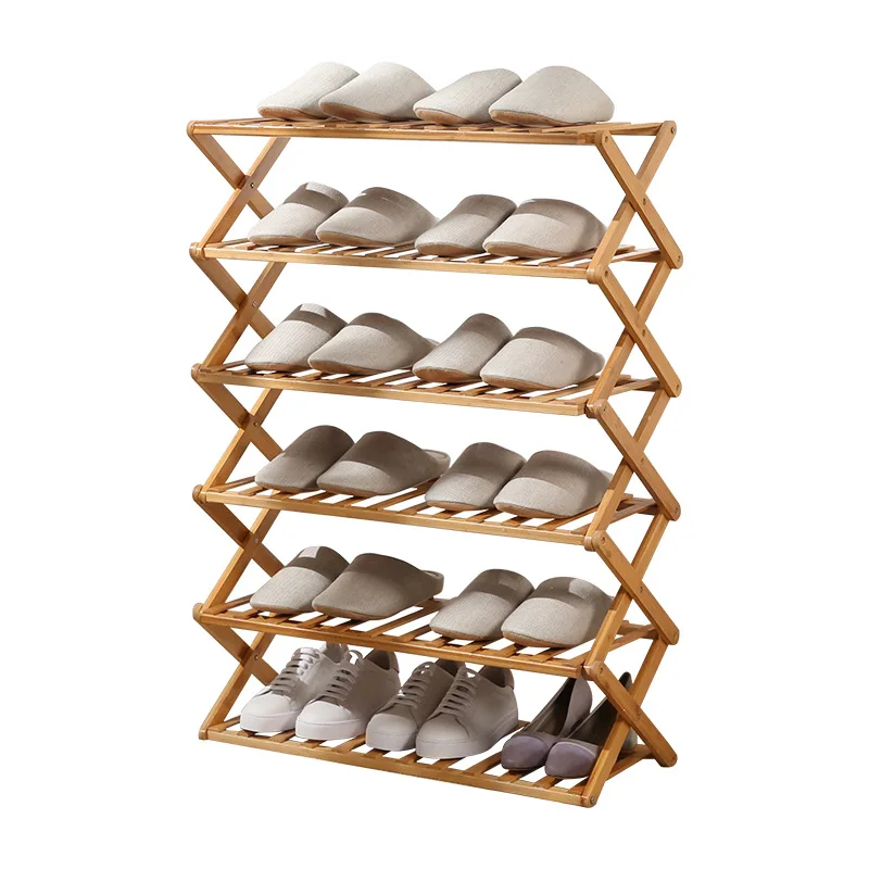 Amazing Custom Multilayer Foldable Shelf Wooden Bamboo 4 5Tiers Folding Display Shoe Rack Organizer For Entryway Hallway