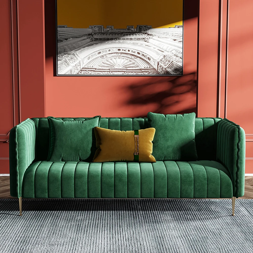 Luxury Modern Green Fabric Velvet 3 Seater Sectional Office Lounge Sofa Villa Hotel Bedroom Living Room Sofas For Home Furniture
