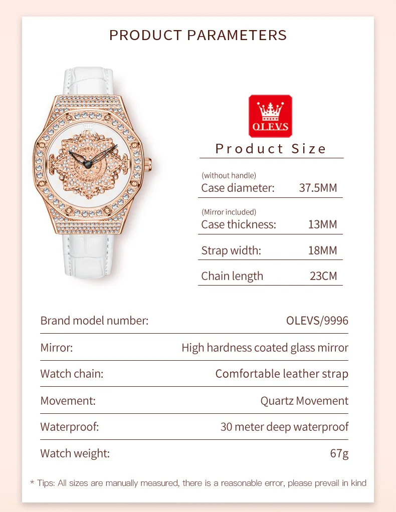 OLEVS 9996 Original Watch for Women  Waterproof Leather Strap Ladies Quartz Wristwatches Hollow Rotatable Butterfly Dial