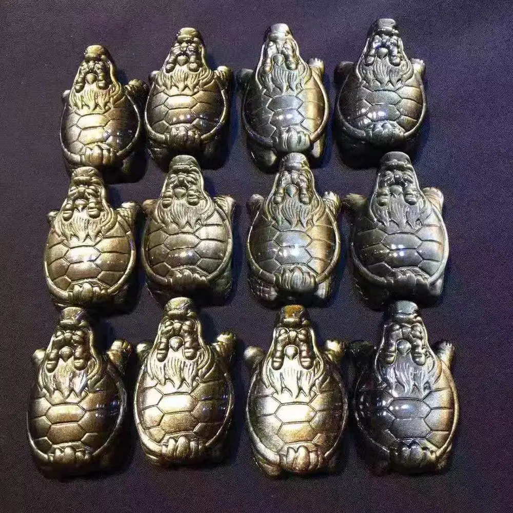 Natural golden obsidian crystal carving tortoise the dragon turtle car pendant