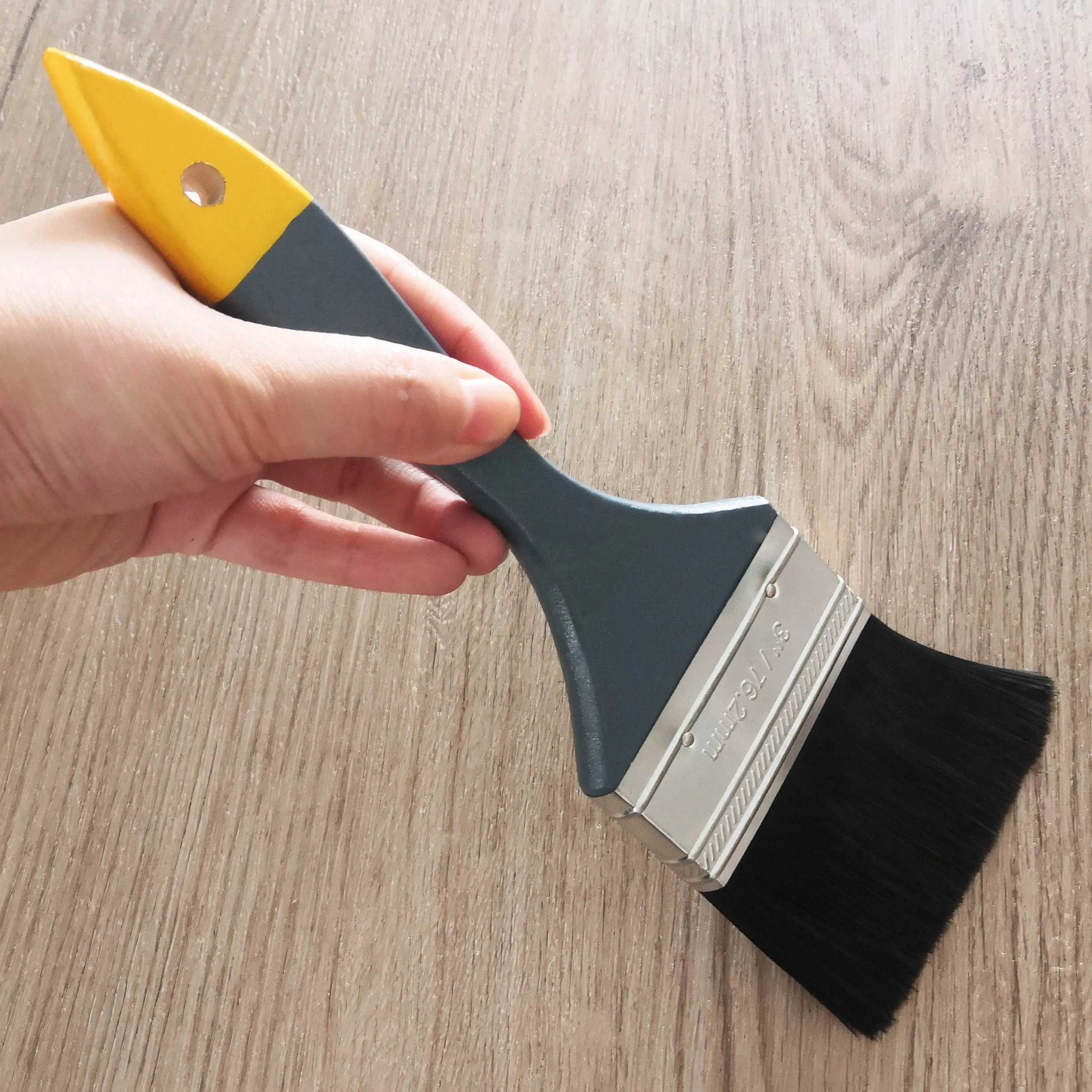 3inch grey and yellow wooden Handle polyester Bristles Flat sash Painting Brushes