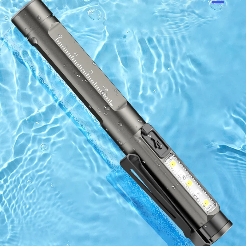 High Quality Three Light Source Mini Pen Light Built-in Battery Type-c Multifunctional Medical Pen Flashlight with Scale