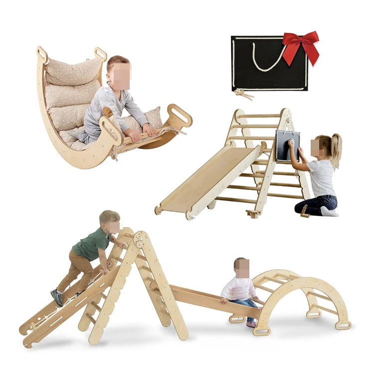 Монтессори 5-в-1 набор для скалолазания: внутренний альпинистский треугольник, альпинистская Арка с подушкой, скалолазная сетка и горка для детей
