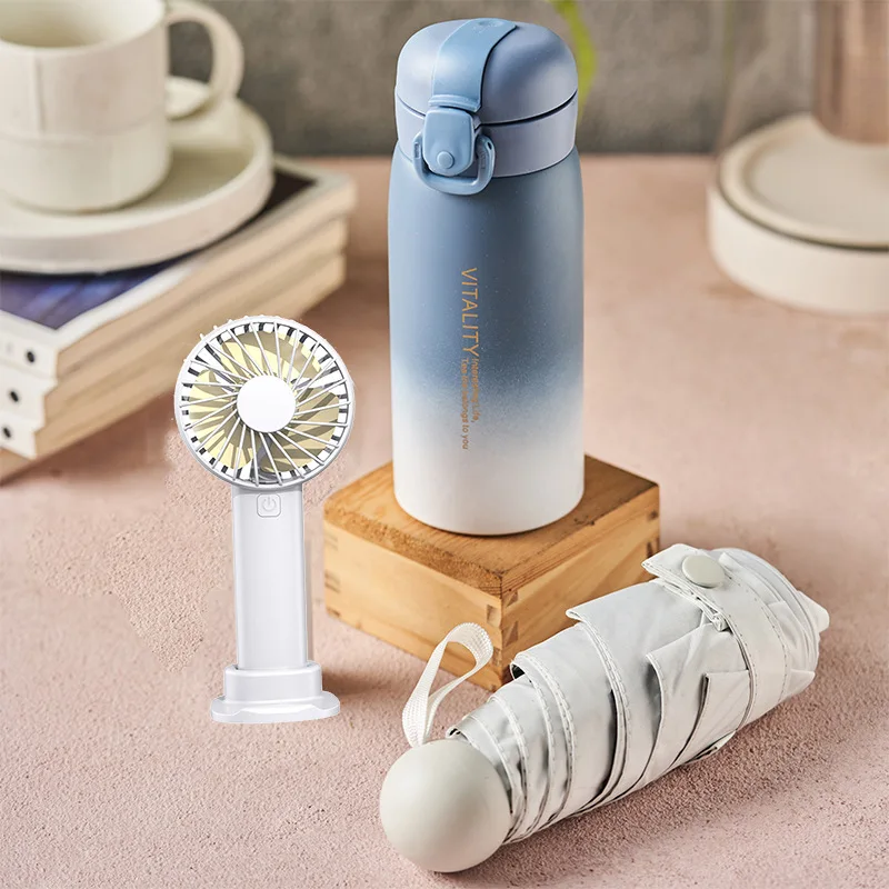 Summer Cool Set Sports Water Cup + Handheld Fan + Capsule Umbrella Staff Gifts