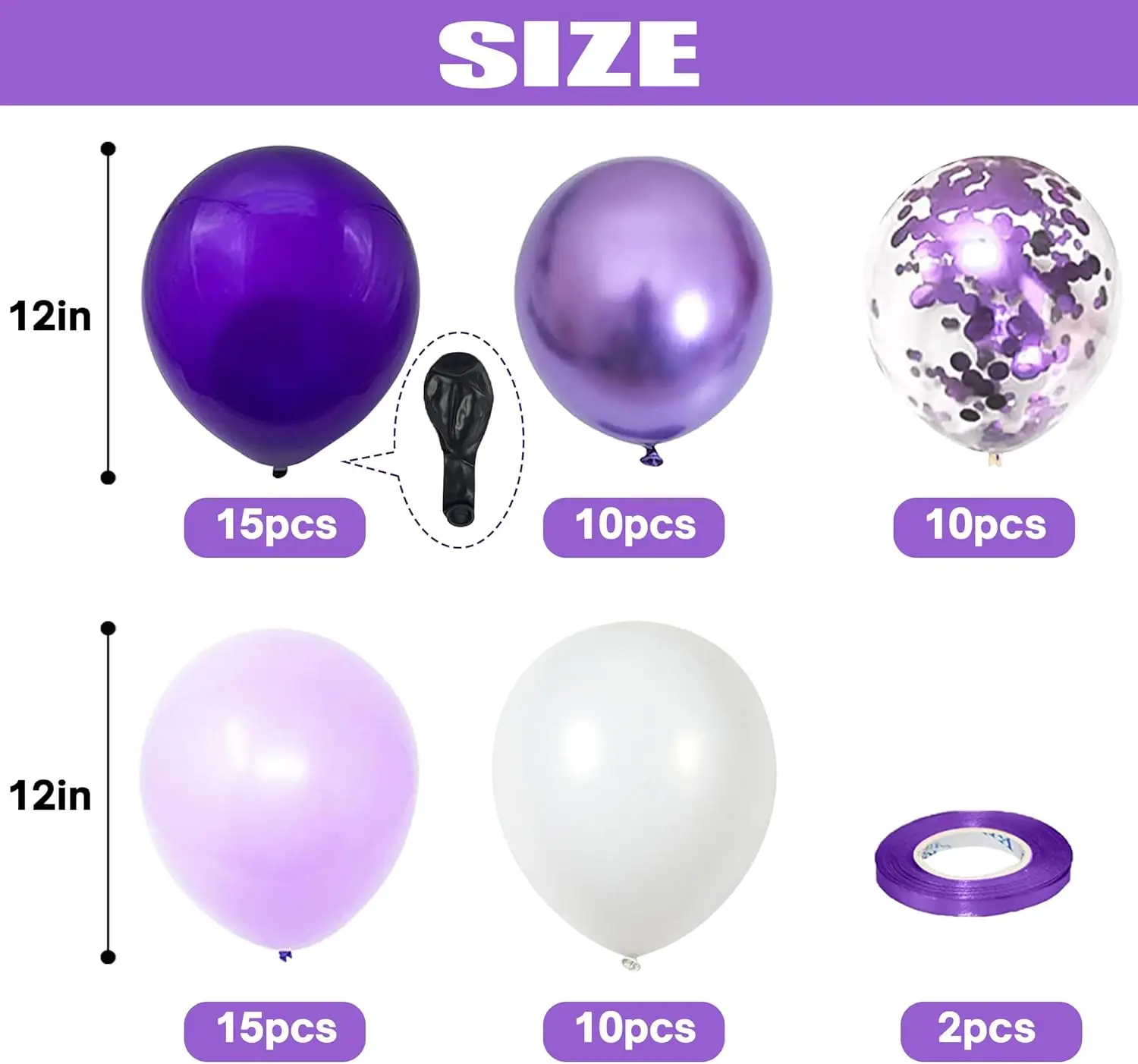60pcs30.48cm dark purple light purple metallic chrome purple confetti balloon set Girl Ladies Wedding Birthdayr Bride