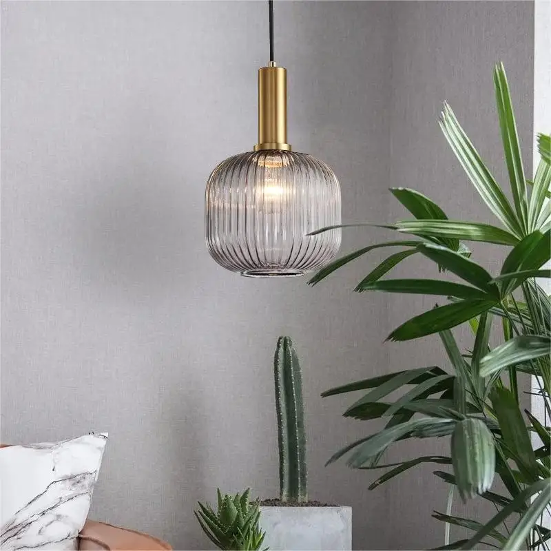 Design models art bedroom dining room pendant lamp exquisite stripes coffee shop glass pendant light
