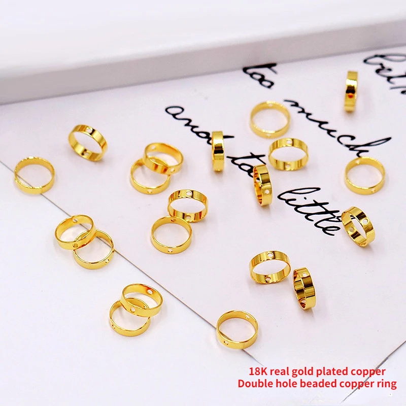 O Ring Bracelet Women Jewelry Accessories 18k Gold Plated Can Through Double Hole Beads Closed Copper Jump Rings