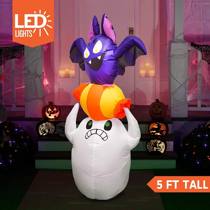 Custom Size Outdoor Advertising LED Blow Up Inflatable Ghost Seize Candy 5 FT Halloween Inflatable