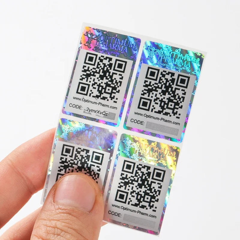 Custom persobalised clear pvc print die reusable holographic authenticity sticker clear holo stickers clear qr code stickers