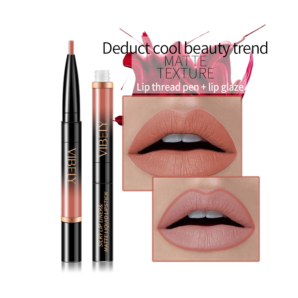  Moisturizing 16 Colors Double Head Glitter Long Lasting Waterproof Lip Gloss Liner Makeup Set Liquid Velvet