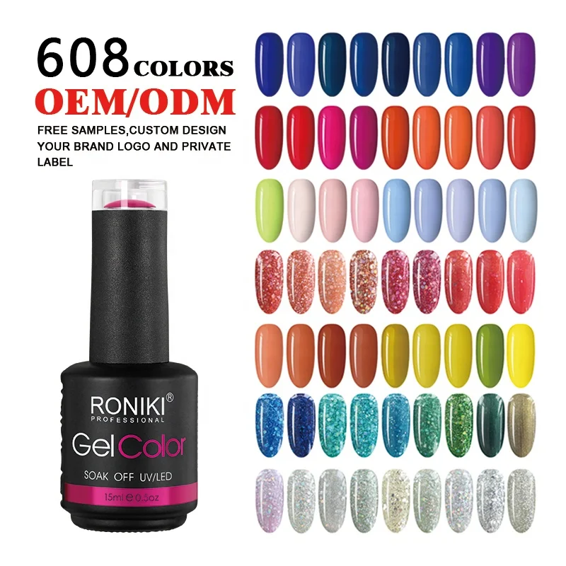 RONIKI private label hema free gel polish 608 mixed colors nail products salon cosmetics oem uv gel nail polish