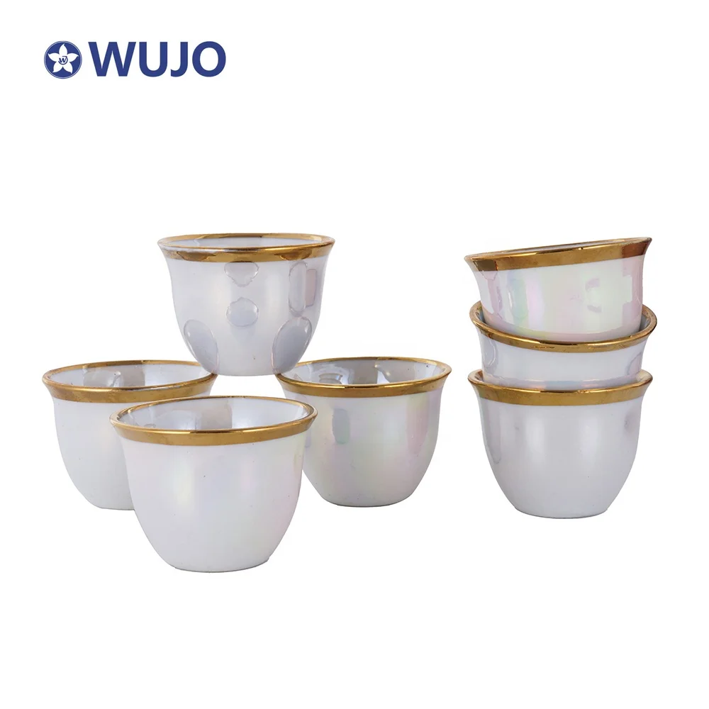 12pcs Golden Ceramic Cawa Cup Tea Cup Sets Arabic Ceramic Cawa Coffee Cup