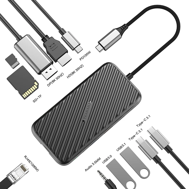 Yeahail High Quality Ethernet C Usb-C Docking Station 11 In 1 3.0 Port Usb Hub