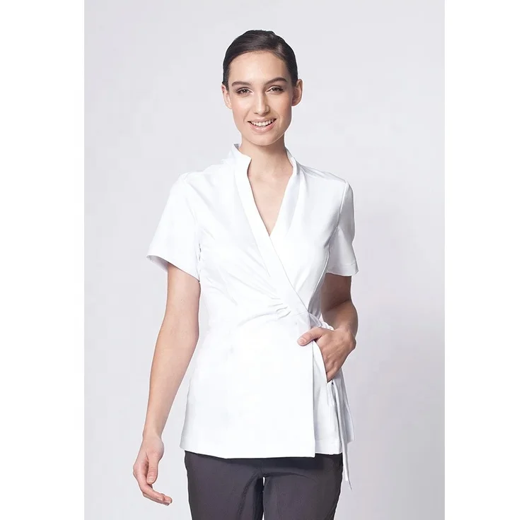 Enchi Wholesale Stretchy SPA beauty salon therapist Wrap Tunic scrubs uniforms nursing