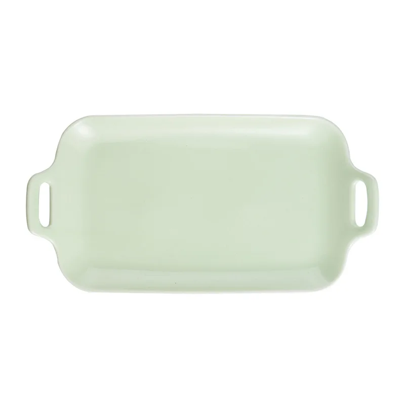 
color glaze two ears rectangular plate creative steak Western stocktaking cake plate ceramic tableware dessert baking tray 