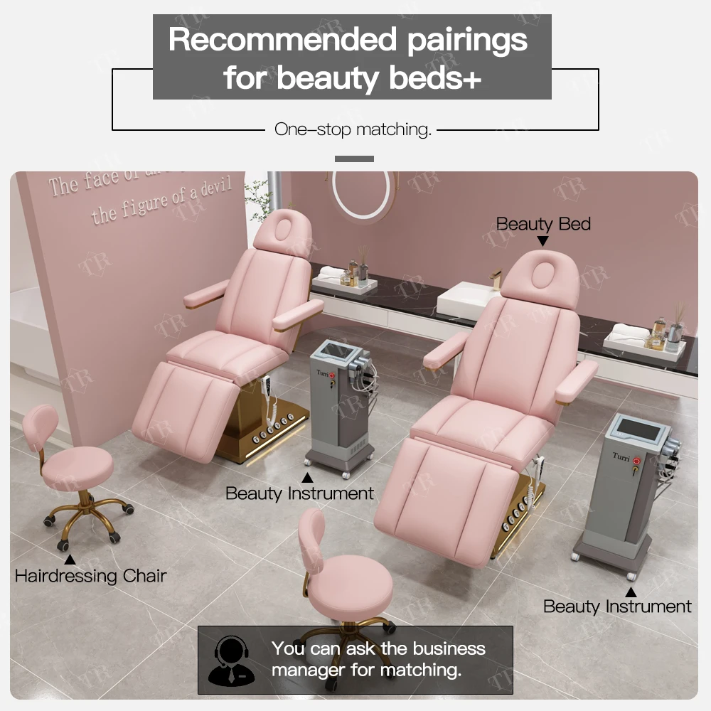 Turri Aesthetic Stretcher Electric Massage Table Foot Control Cosmetic Bed White Leather Beauty Salon Furniture Massage Bed