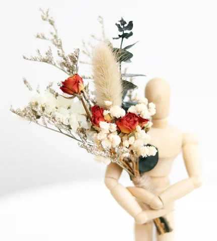 Mini flower bouquetDried flowersAeoniumsSmall giftsMultihead roses Bubbles Mixed boutonnieresFinished real flowers Corsages