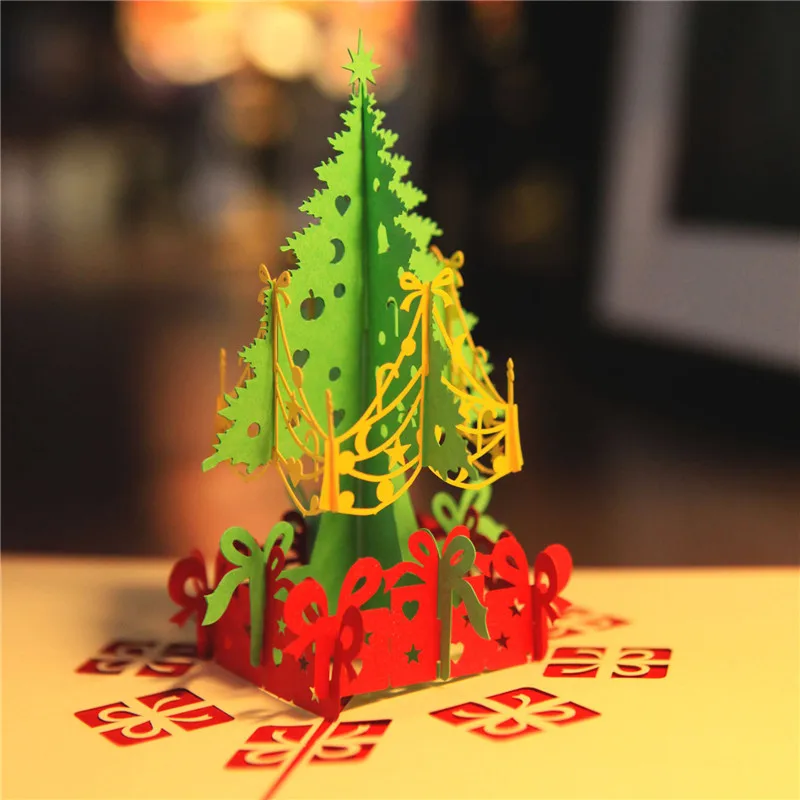 Custom Design Merry Christmas Gift Card 3D Pop Up Card Handmade Christmas Tree Greeting Cards