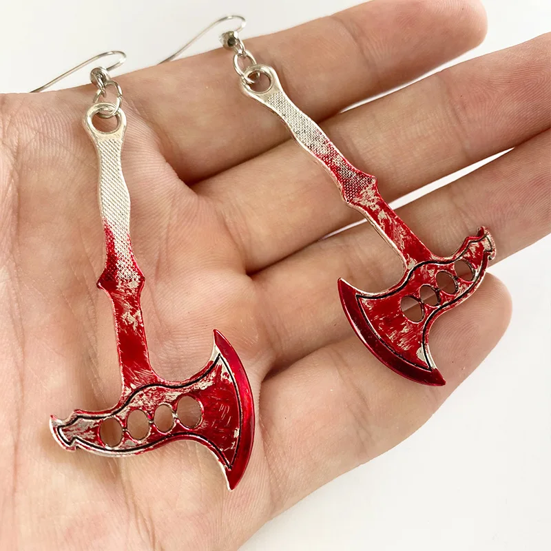 XUQIAN Amazon Hot Sale Bloodstained Personality Funny Horror Scissors Axe Sharp Knife Halloween Earrings Woman Party Jewelry