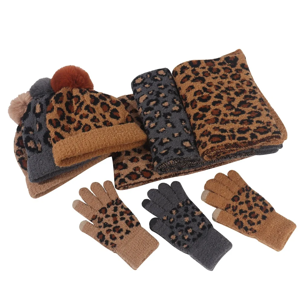 New Fashion winter hat and scarf and gloves knitted neck warmer  beanie winter warmer pompom hat for women