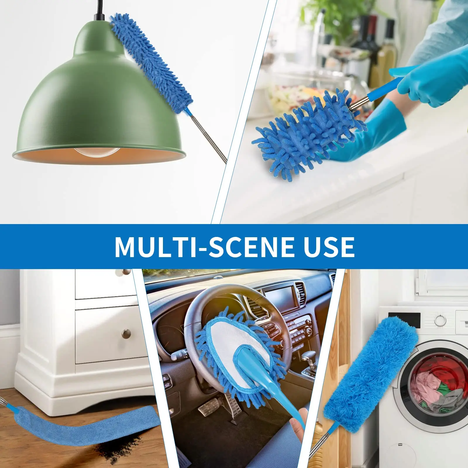 Stainless Steel Extension Pole cobweb ceiling cleaning brush car duster Cobweb Duster Bendable microfiber dusters for cleaning