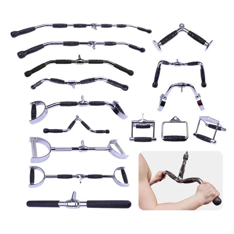 LS3020-LS3034 Pull Down Bar Handle with Grips Cable Machine Barbell Attachment Integrated Back Workout Gym Trainer