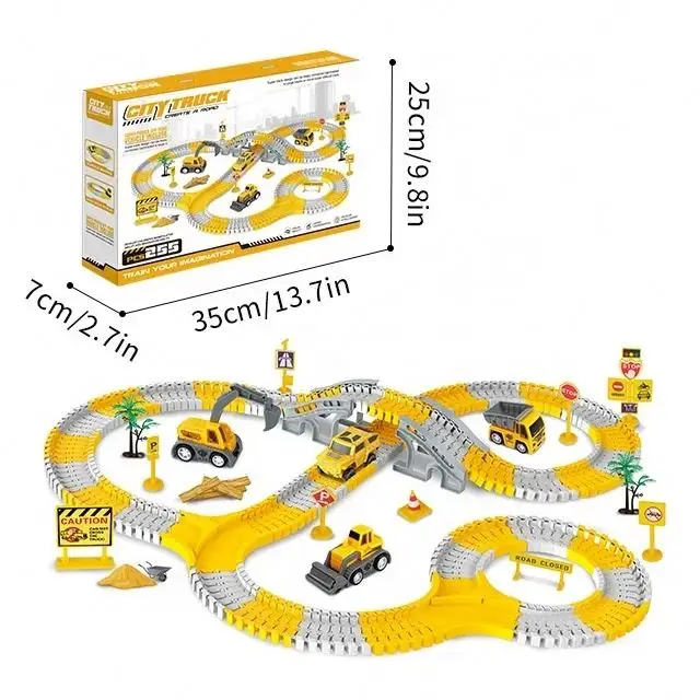 225PCS DIY Assemble Electric Railway Vehicles Slot Toy  Engineering Rail Car Race Track Toy Car with 4 Mini Cars