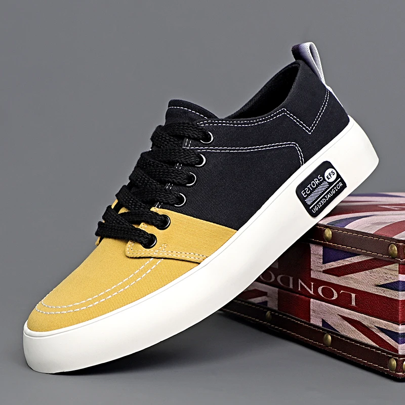 Diamond Sport Wholesale Fashion Rounded Toe Men Canvas Sneakers Customized Logo Trendy Yellow Canvas Shoes For Men New Style