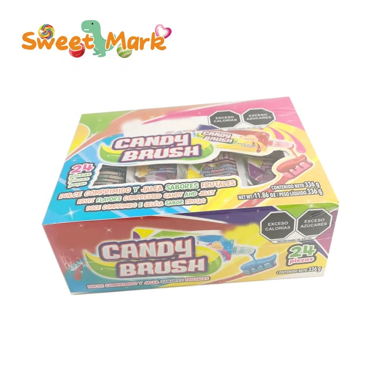 toothbrush shape candy lollipops with jelly jam halal hard candy