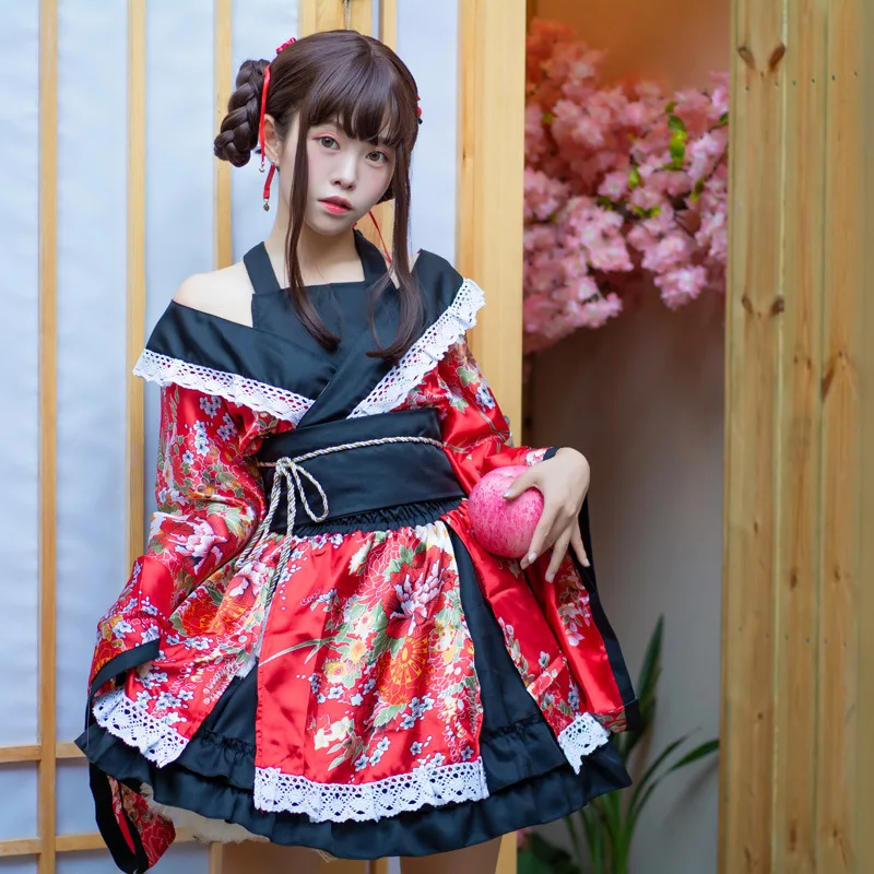 Lolita Maid Dress Anime uniforms Halloween Costume  Japanese Traditional Kimono pajamas Cosplay Costume