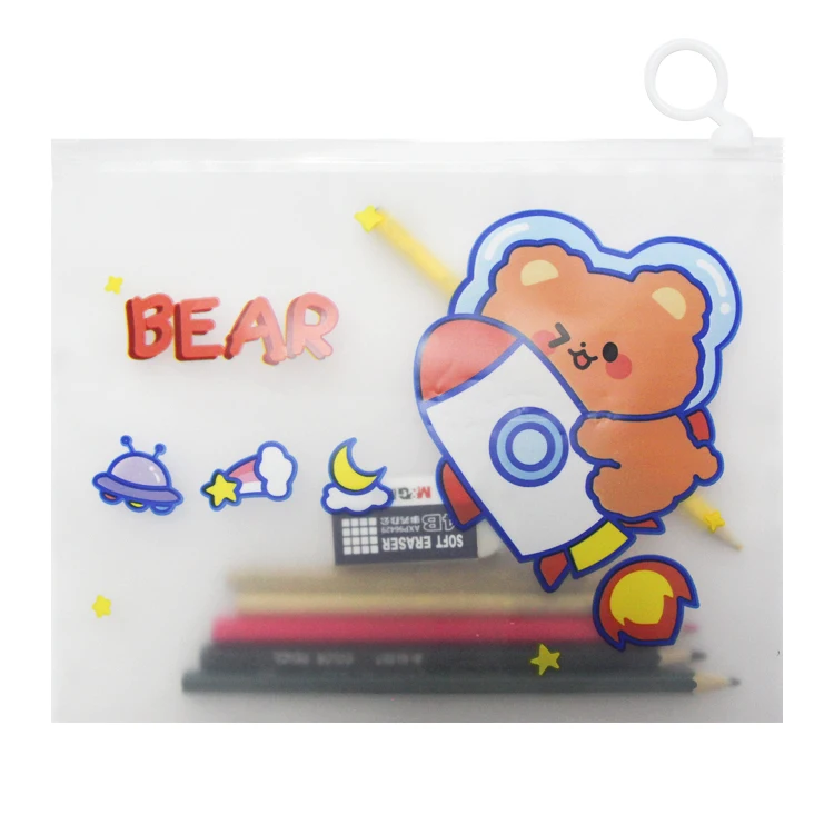 Kawaii Unique Plastic Clear Flat Stationery School Packing Cases Blank Transparent Pvc Small Pencil Storage Bag