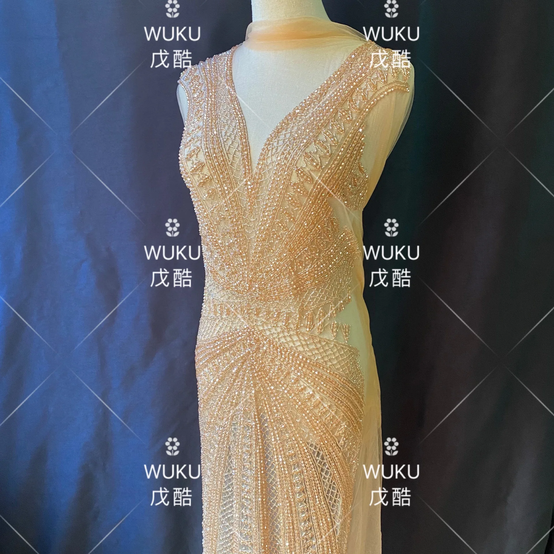 whole piece longe design body applique patch in champagne color crystal