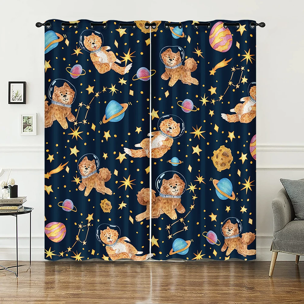 Cartoon Lovely Bear Moon Window Curtains for Baby Room Bedroom Decorations with Fabric Machine Washable Curtain